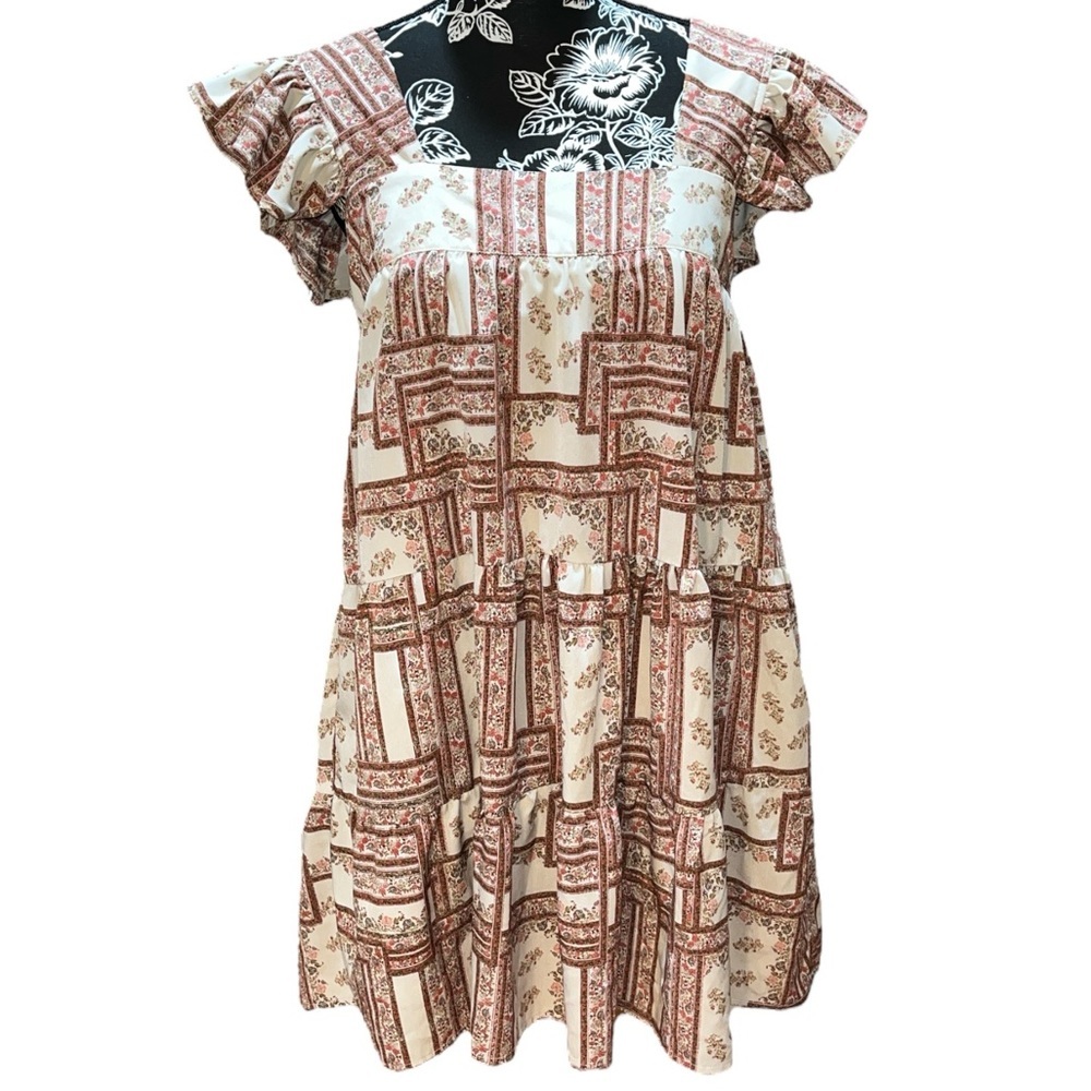 ENTRO Carmen Botanical Flutter Sleeve Dress Size M